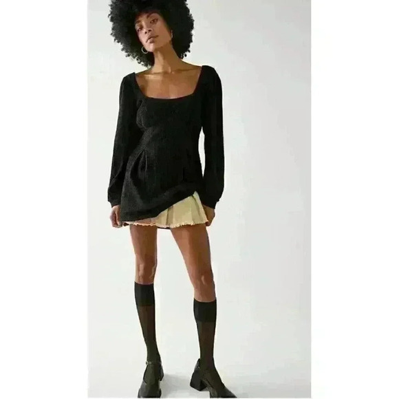 Free People Mini Boho Dress Black babydoll Size S/P Lunch Date Long Sleeve - Picture 1 of 10